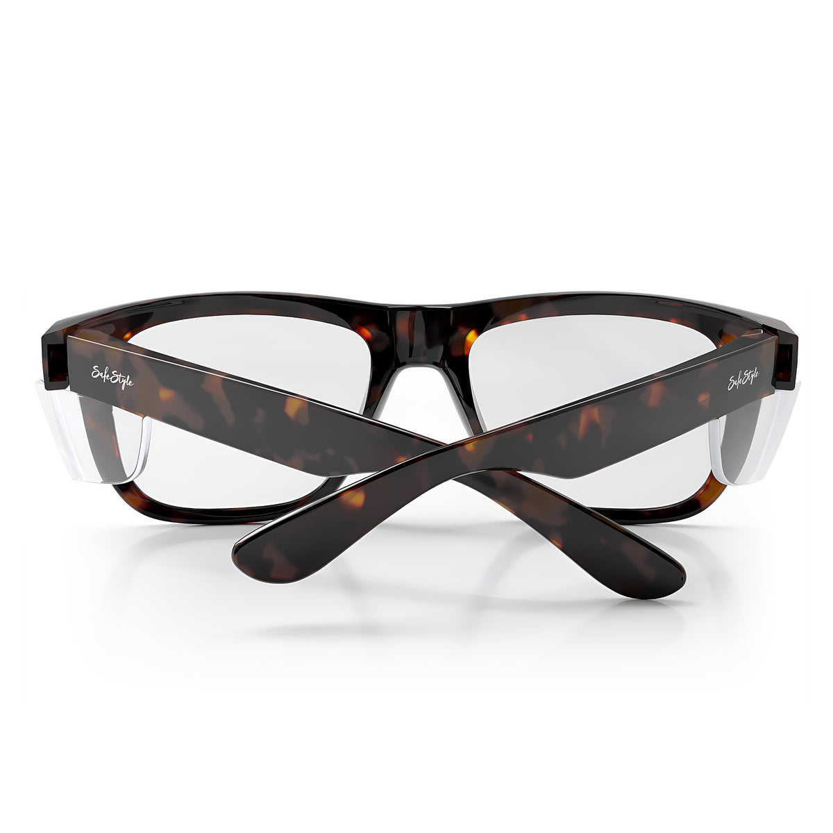 SafeStyle Fusions XL prescription safety glasses in Brown Tort — back view