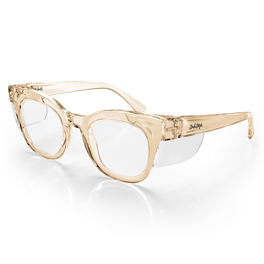 SafeStyle Harps prescription safety glasses in Champagne — angle view
