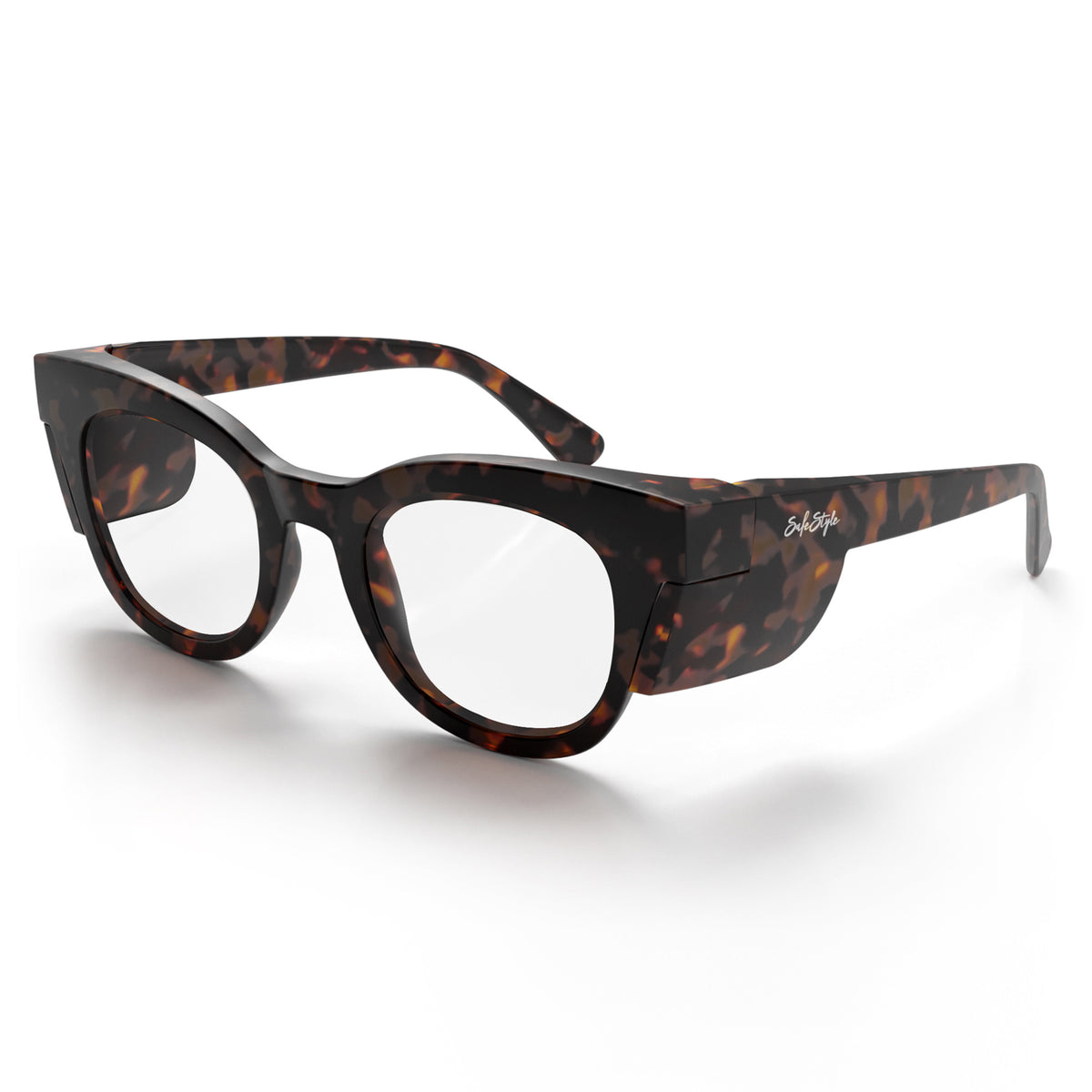 SafeStyle Harps prescription safety glasses in Matte Brown Tort — angle view