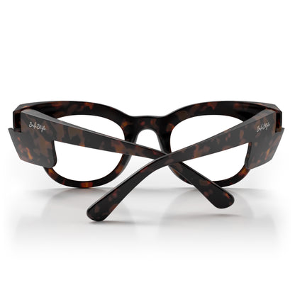 SafeStyle Harps prescription safety glasses in Matte Brown Tort — back view