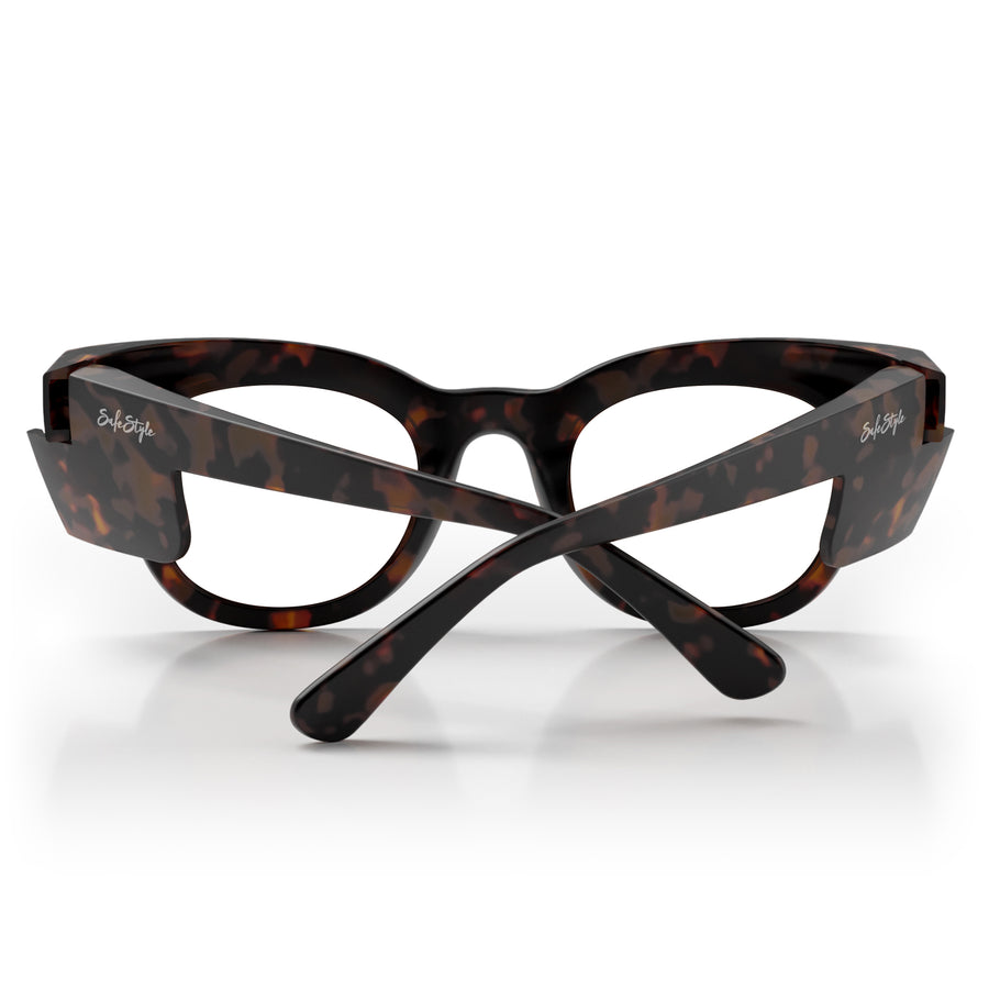 SafeStyle Harps prescription safety glasses in Matte Brown Tort — back view