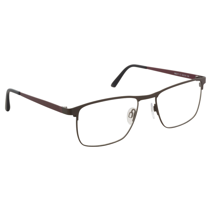 Matrix Eyedesign 2177 Brown & Burgundy optical frame, three-quarter view