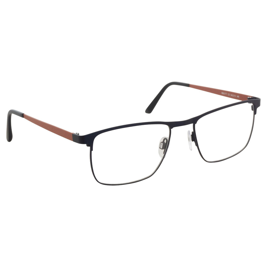 Matrix Eyedesign 2177 Navy & Brown optical frame, three-quarter view