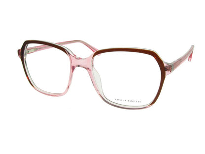 Nicola Finetti 950 Crystal Pink & Brown angled view showing temples