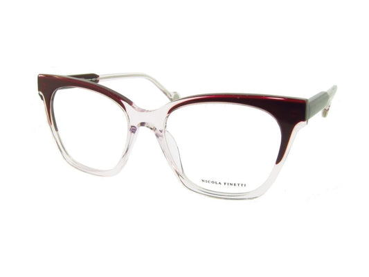Nicola Finetti 972 Burgundy & Crystal angled view showing temples