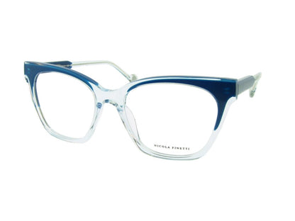 Nicola Finetti 972 Blue & Crystal angled view showing temples