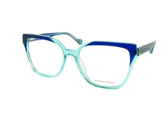 Nicola Finetti 974 Navy/Aqua angled view showing temples