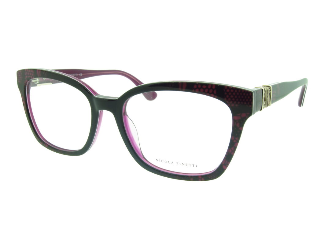Nicola Finetti 994 Dk Burgundy & Magenta print angled view showing temples