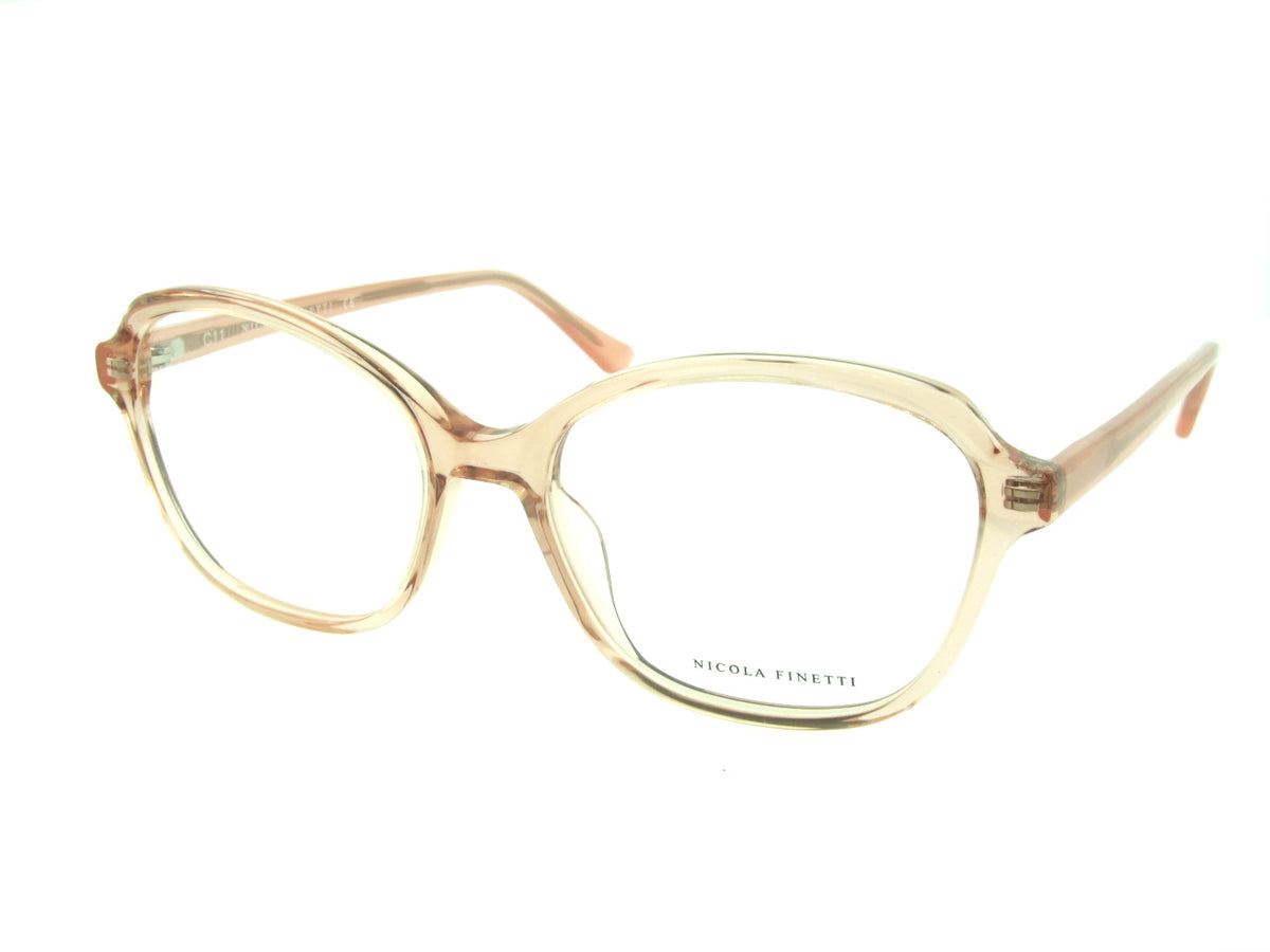 Nicola Finetti 894 Crystal Peach optical frame, three-quarter view