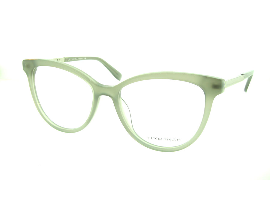 Nicola Finetti 910 Crystal Sage optical frame, three-quarter view