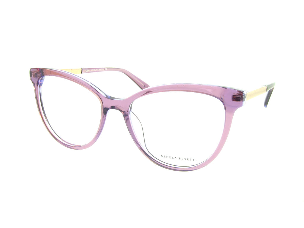 Nicola Finetti 910 Crystal Purple optical frame, three-quarter view