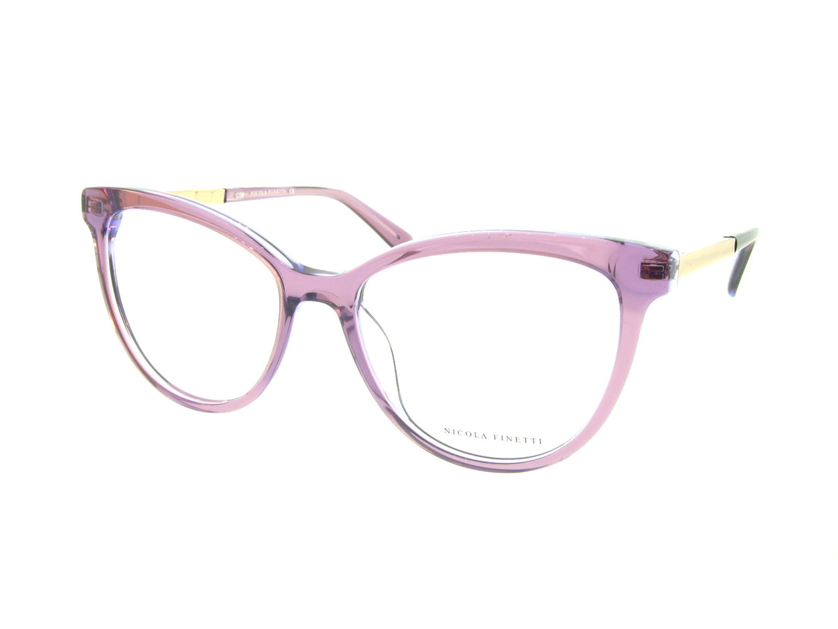 Nicola Finetti 910 Crystal Purple optical frame, three-quarter view