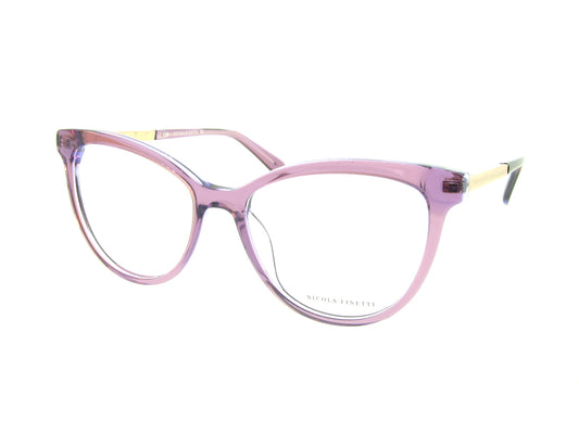 Nicola Finetti 910 Crystal Purple optical frame, three-quarter view