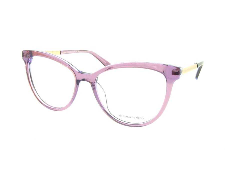 Nicola Finetti 910 Crystal Purple optical frame, three-quarter view