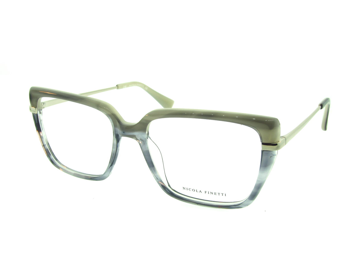 Nicola Finetti 937 Grey Stripe optical frame, three-quarter view