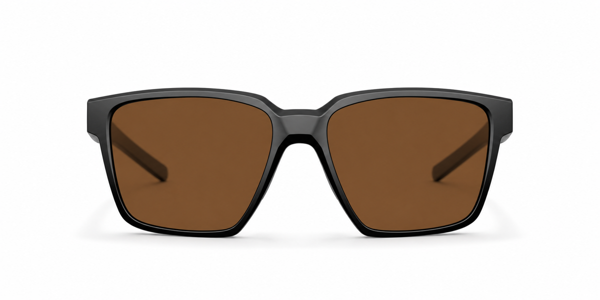 Oakley Actuator SQ Sunglasses front view - Colour: Matte Black - Lens: Brown solid tint - Media: Custom Polarised Brown solid tint