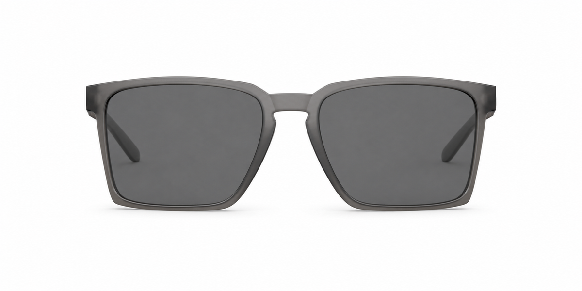 Oakley Exchange Sun Sunglasses front view - Colour: Satin Grey Smoke - Lens: Grey solid tint - Media: Custom Polarised Grey solid tint
