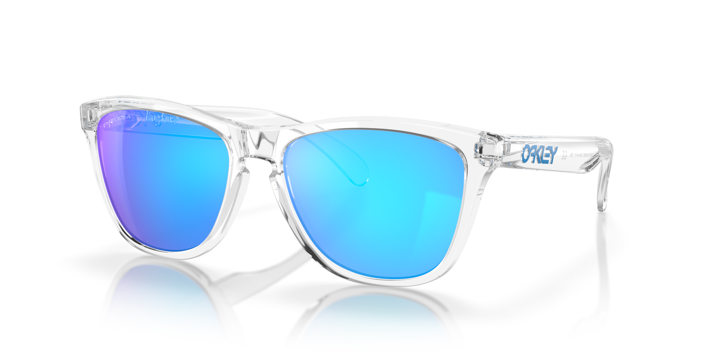 Oakley Frogskins XL Sunglasses angle view - Colour: Crystal Clear / Prizm Sapphire