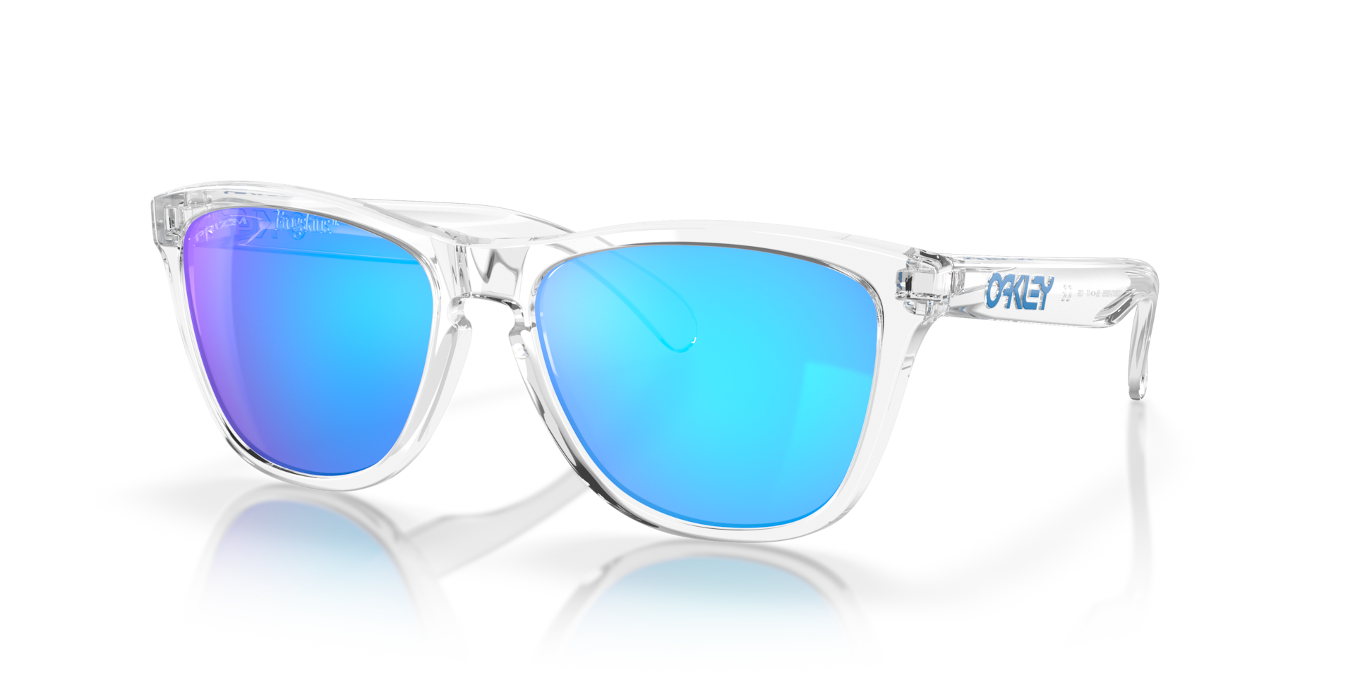 Oakley Frogskins XL Sunglasses angle view - Colour: Crystal Clear / Prizm Sapphire