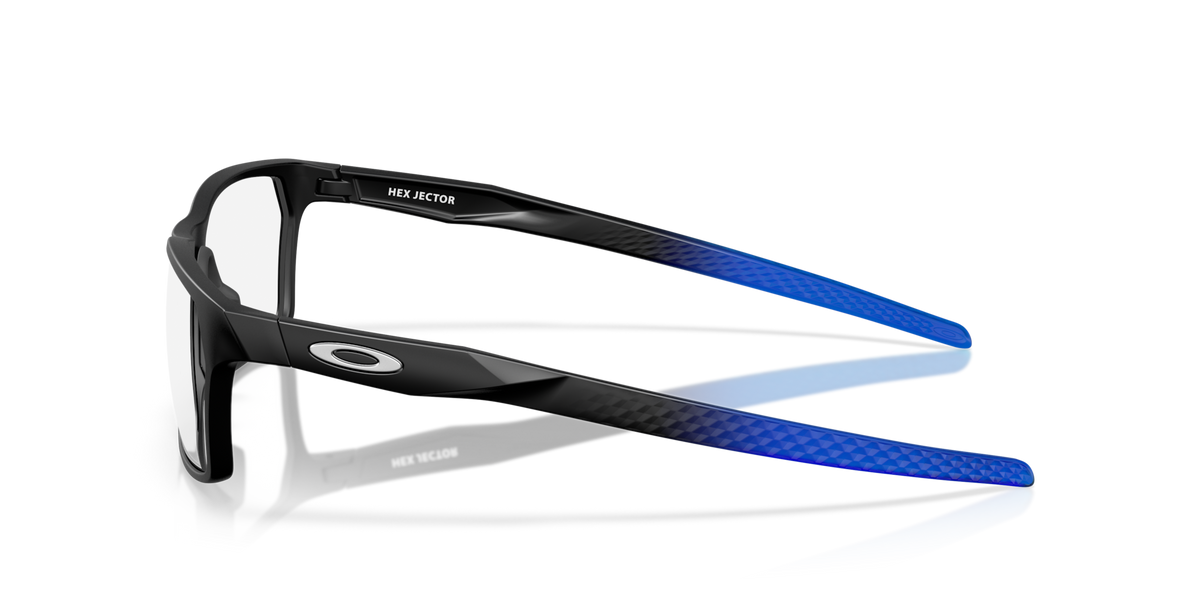 Oakley Hex Jector OX8032 Optical Frames side view - Colour: Satin Black with Blue Detail