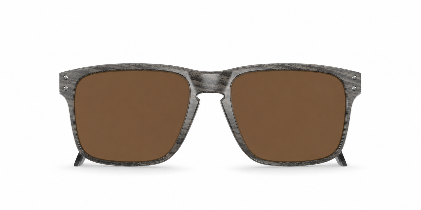 Oakley Holbrook Mix Sunglasses front view - Colour: Woodgrain - Lens: Brown solid tint - Media: Custom Polarised Brown solid tint