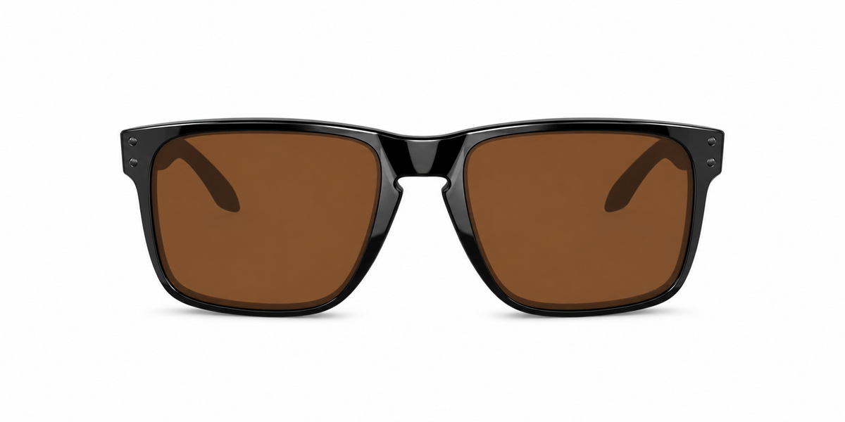 Oakley Holbrook XL Sunglasses front view - Colour: Polished Black - Lens: Brown solid tint - Media: Custom Polarised Brown solid tint