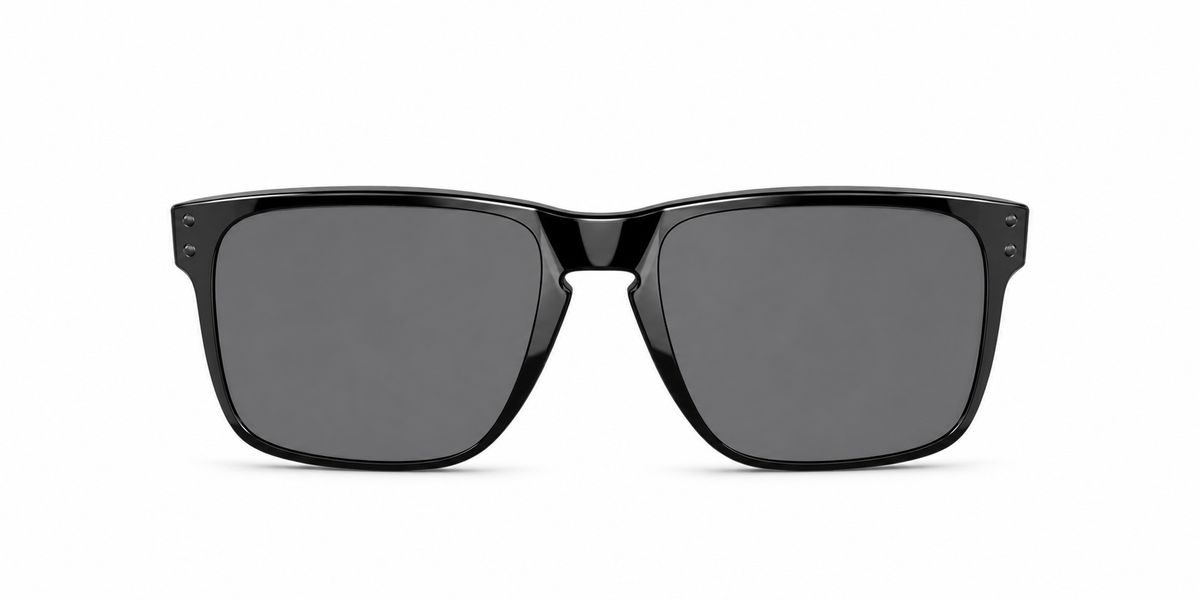 Oakley Holbrook XL Sunglasses front view - Colour: Polished Black - Lens: Grey solid tint - Media: Custom Polarised Grey solid tint