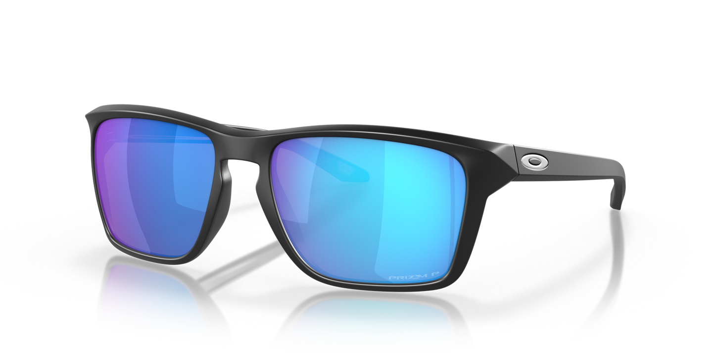 Oakley Sylas Sunglasses angle view - Colour: Matte Black / Prizm Sapphire Polarised