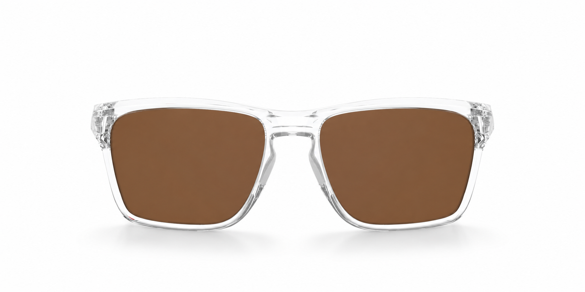 Oakley Sylas Sunglasses front view - Colour: Polished Clear - Lens: Brown solid tint - Media: Custom Polarised Brown solid tint