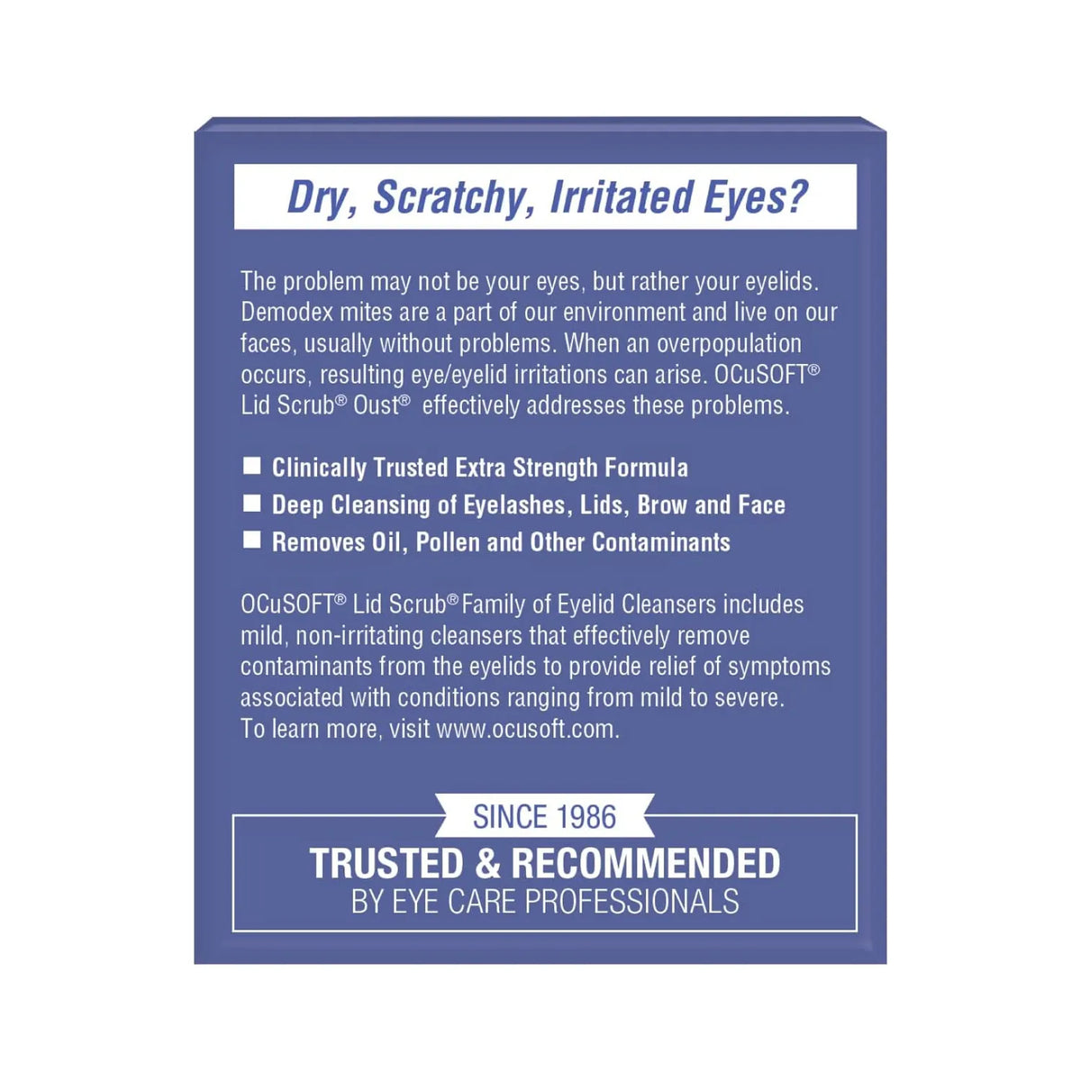 OCuSoft LidScrub Oust Sachets 30 Pack – rear packaging