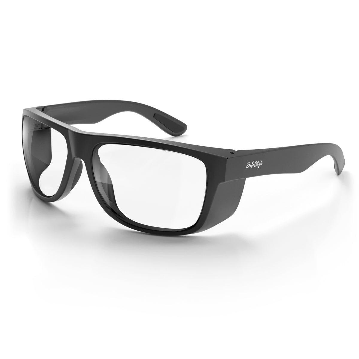 SafeStyle Rapids prescription safety glasses in Matte Black — angle view