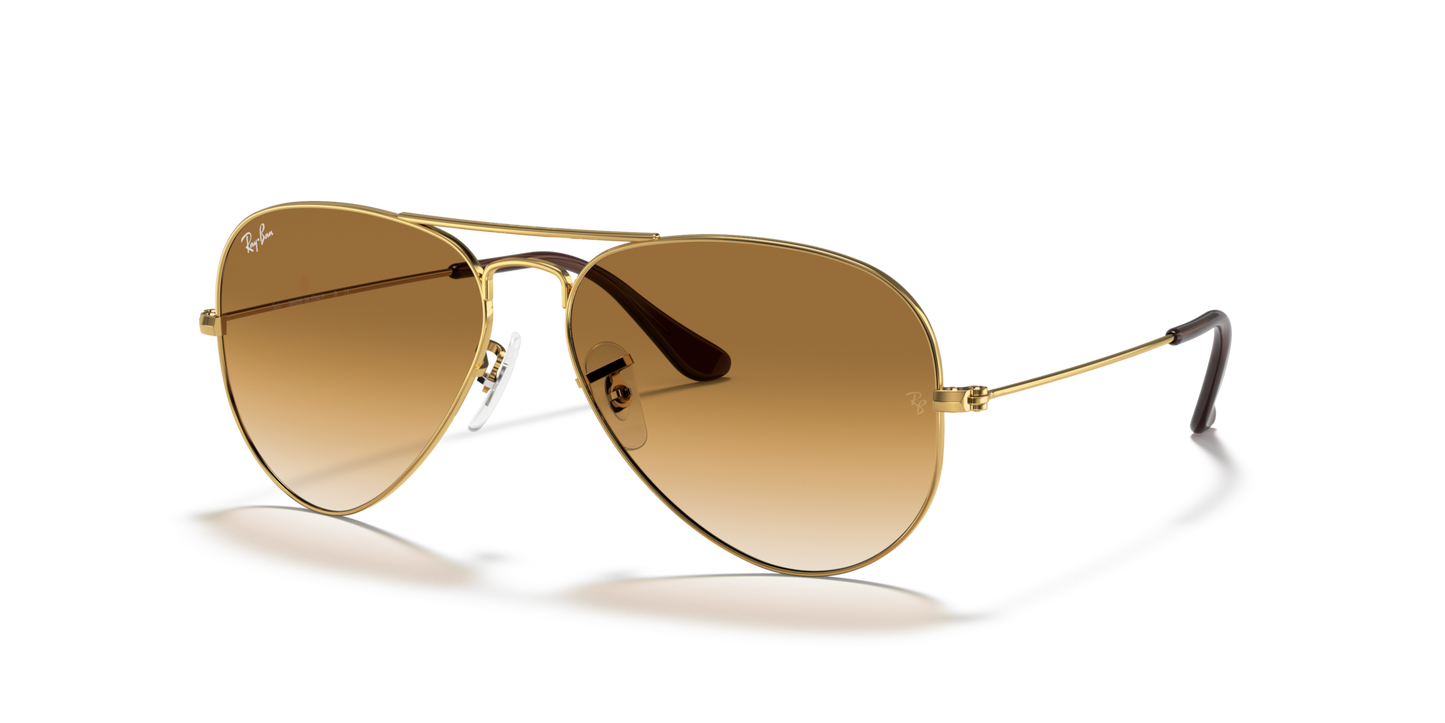 Ray-Ban Aviator Large Metal RB3025 Sunglasses angle view - Colour: Arista Gold / Brown Gradient
