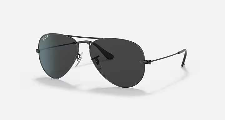 Ray-Ban Aviator Large Metal RB3025 Sunglasses angle view - Colour: Black / Black Polarised