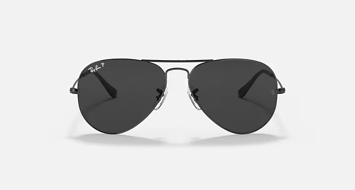 Ray-Ban Aviator Large Metal RB3025 Sunglasses front view - Colour: Black / Black Polarised