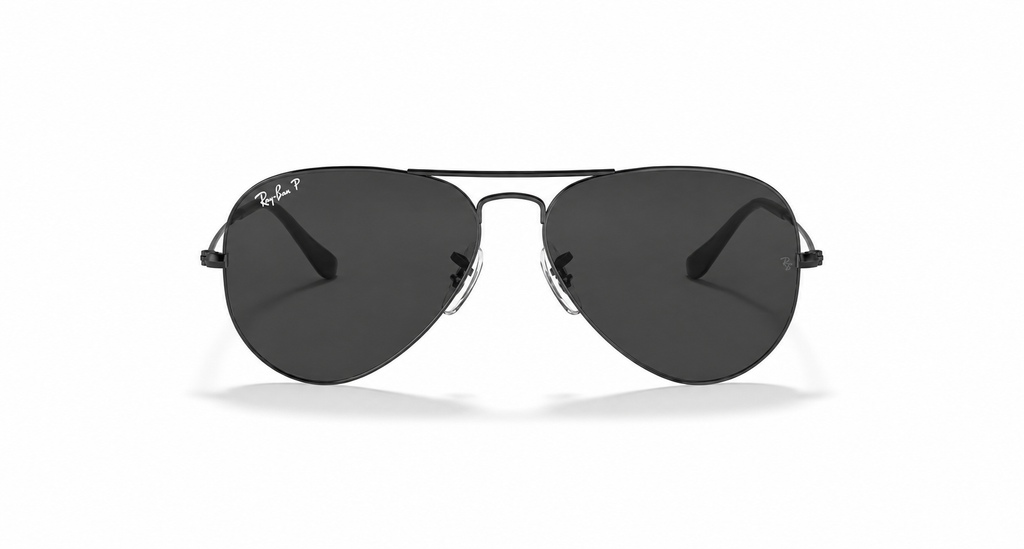 Ray-Ban Aviator Large Metal RB3025 Sunglasses front view - Colour: Black - Lens: Black Polarised - Media: Original Ray-Ban Polarised