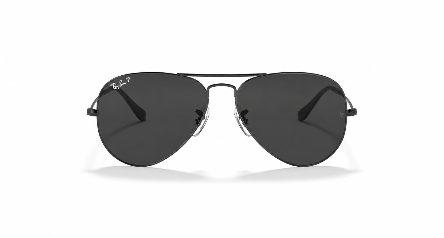 Ray-Ban Aviator Large Metal RB3025 Sunglasses front view - Colour: Black - Lens: Black Polarised - Media: Original Ray-Ban Polarised