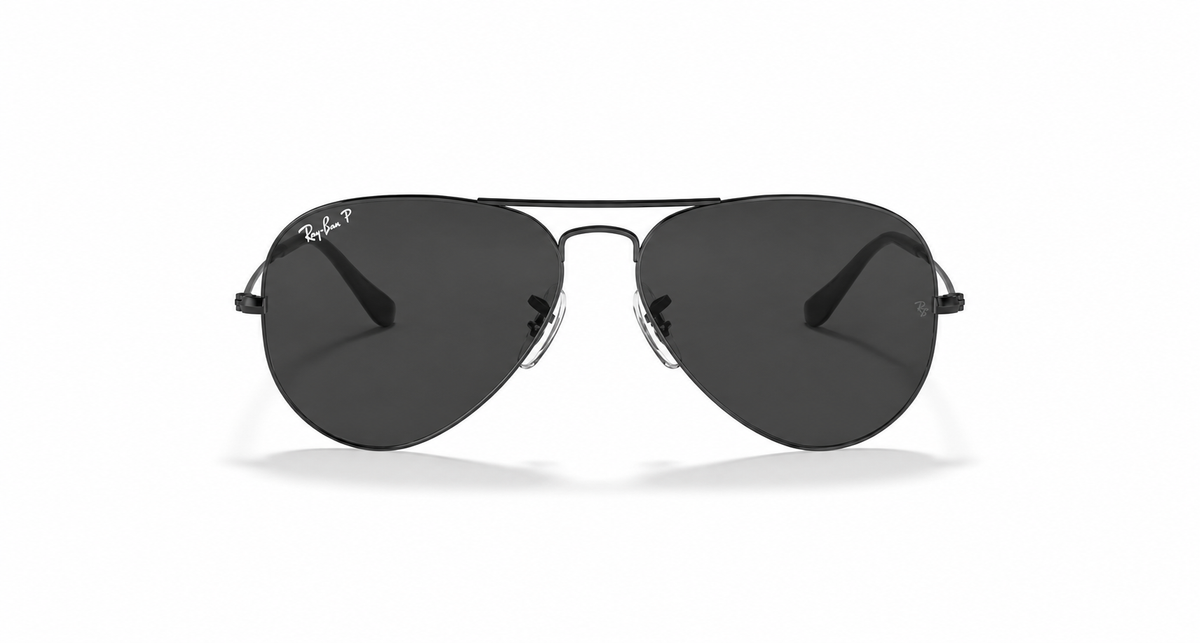 Ray-Ban Aviator Large Metal RB3025 Sunglasses front view - Colour: Black - Lens: Black Polarised - Media: Original Ray-Ban Polarised