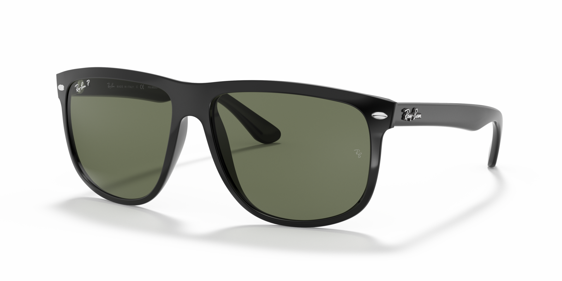 Ray-Ban Boyfriend RB4147 Sunglasses angle view - Colour: Polished Black / Dark Green Polarised