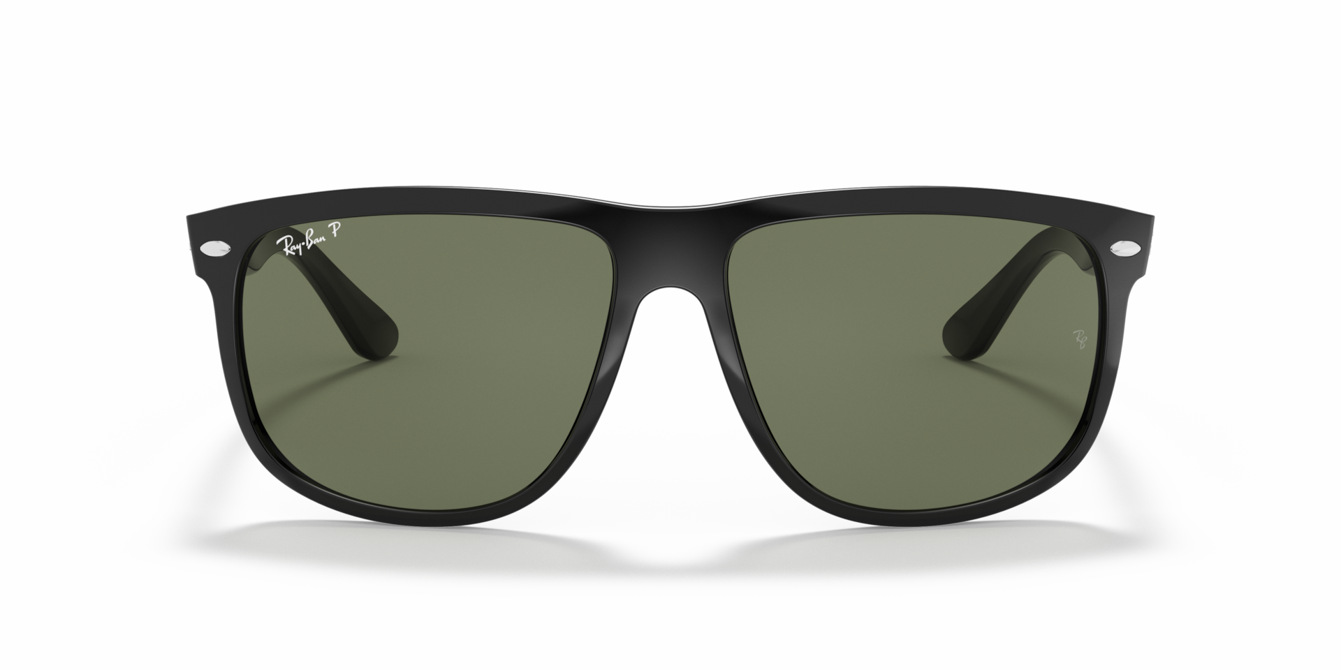 Ray-Ban Boyfriend RB4147 Sunglasses front view - Colour: Polished Black / Dark Green Polarised