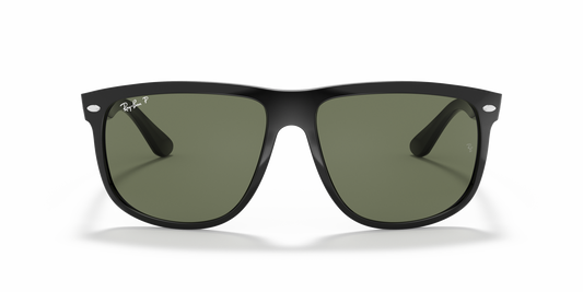 Ray-Ban Boyfriend RB4147 Sunglasses front view - Colour: Polished Black / Dark Green Polarised