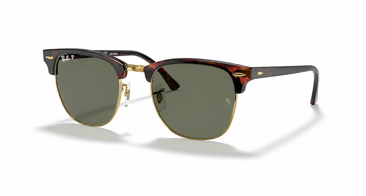 Ray-Ban Clubmaster RB3016 Sunglasses angle view - Colour: Red Havana - Lens: G-15 Green Polarised - Media: Standard