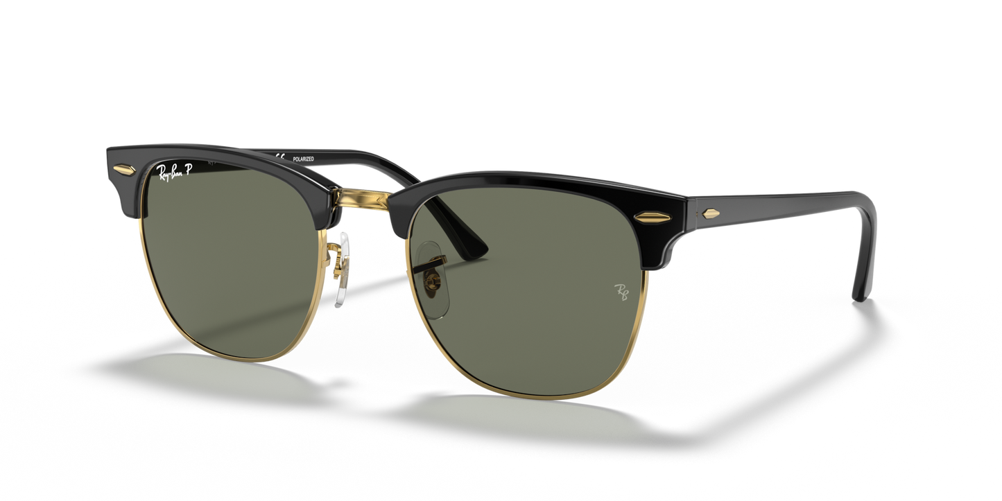 Ray-Ban Clubmaster RB3016 Sunglasses angle view - Colour: Black / G-15 Green Polarised