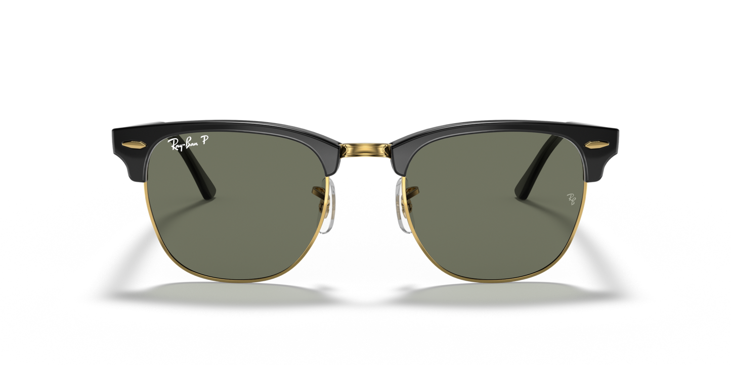 Ray-Ban Clubmaster RB3016 Sunglasses front view - Colour: Black / G-15 Green Polarised