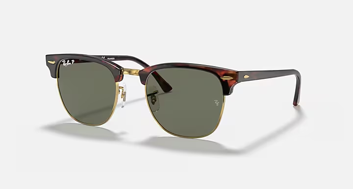 Ray-Ban Clubmaster RB3016 Sunglasses angle view - Colour: Red Havana / G-15 Green Polarised