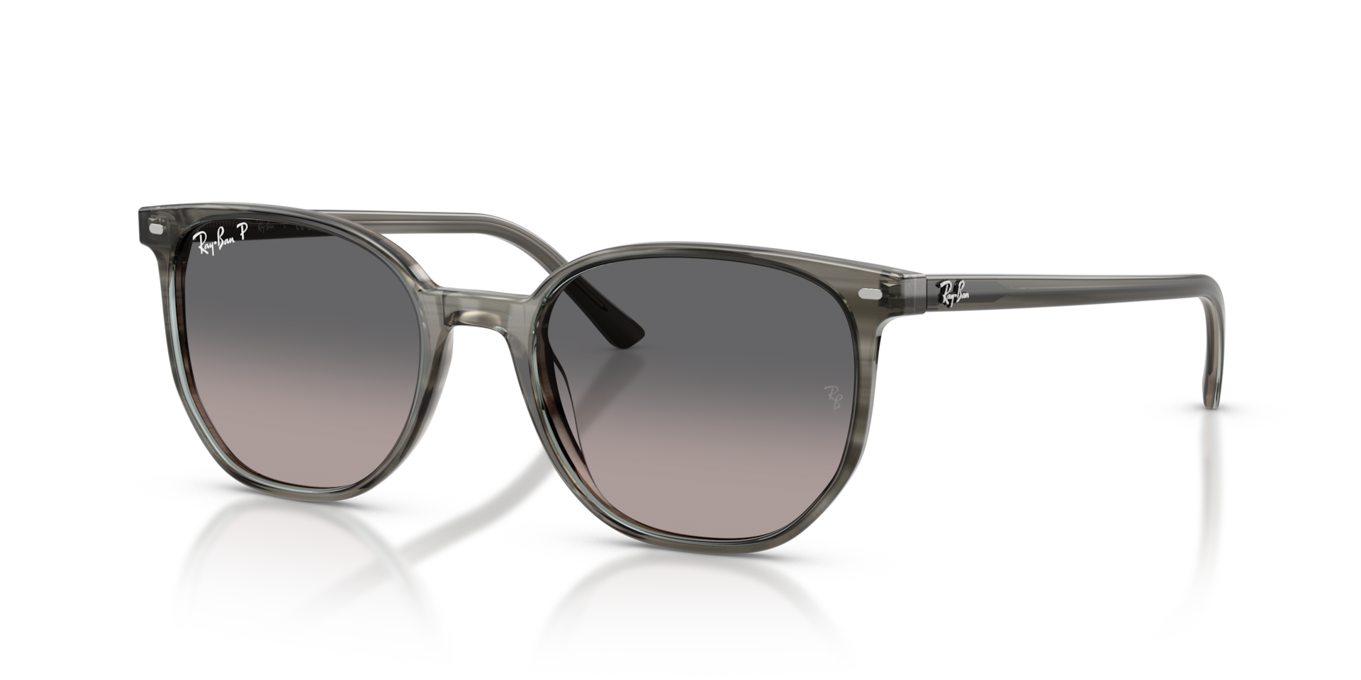 Ray-Ban Elliot RB2197 Sunglasses angle view - Colour: Polished Striped Grey / Grey Gradient Polarised