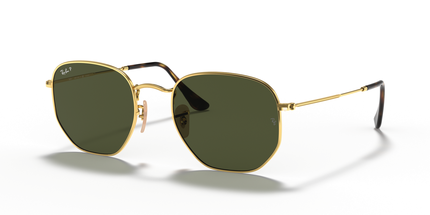 Ray-Ban Hexagonal RB3548N Sunglasses angle view - Colour: Arista Gold / G-15 Green Polarised
