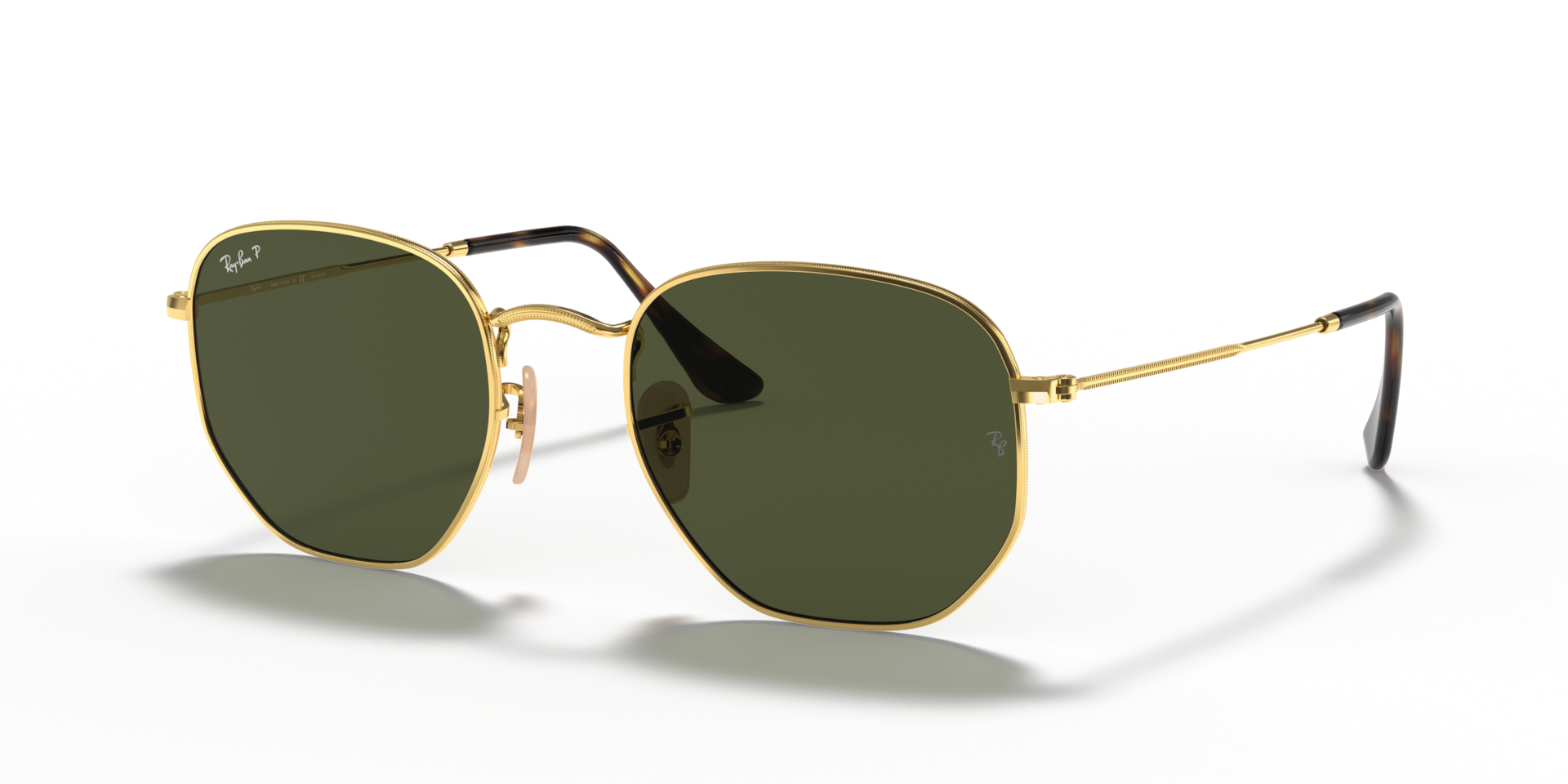 Ray-Ban Hexagonal RB3548N Sunglasses angle view - Colour: Arista Gold / G-15 Green Polarised