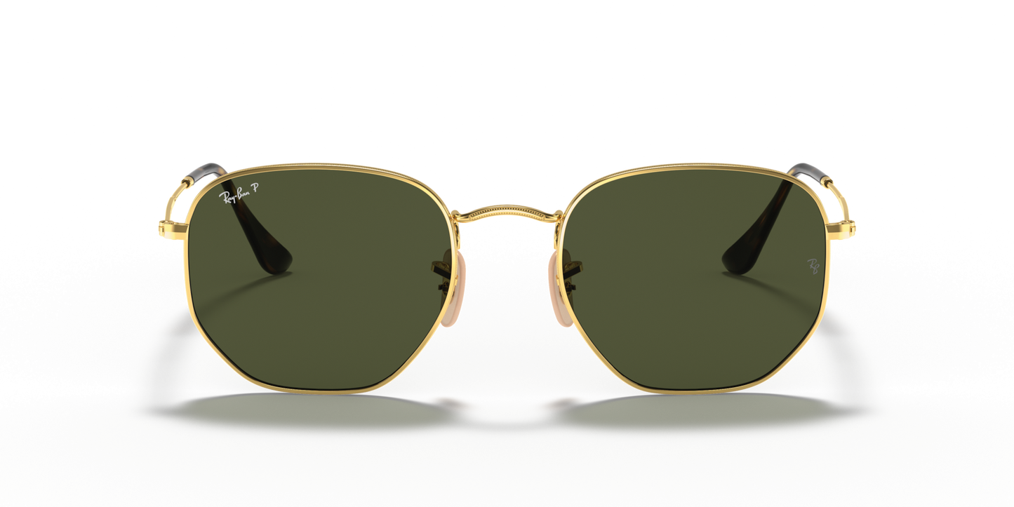 Ray-Ban Hexagonal RB3548N Sunglasses front view - Colour: Arista Gold / G-15 Green Polarised