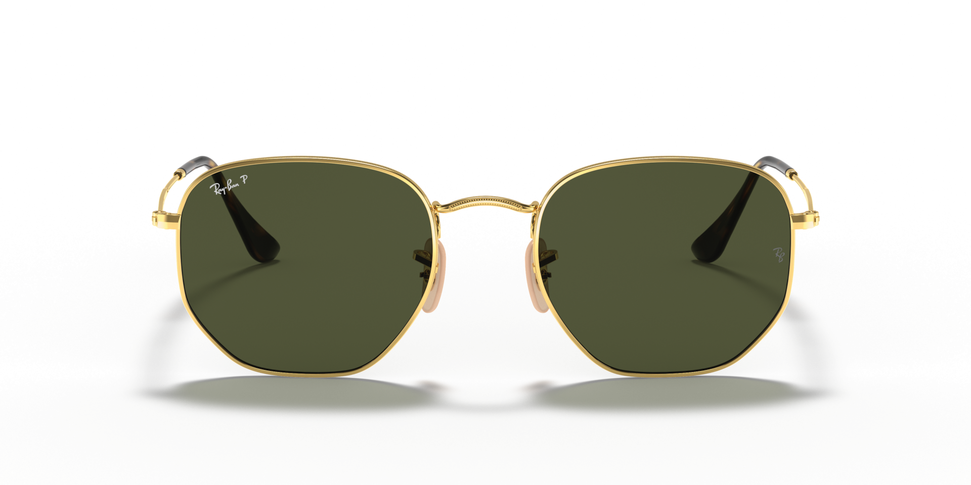 Ray-Ban Hexagonal RB3548N Sunglasses front view - Colour: Arista Gold / G-15 Green Polarised