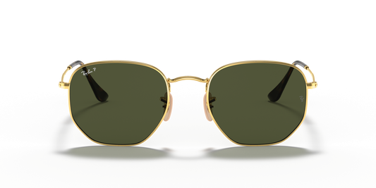 Ray-Ban Hexagonal RB3548N Sunglasses front view - Colour: Arista Gold / G-15 Green Polarised